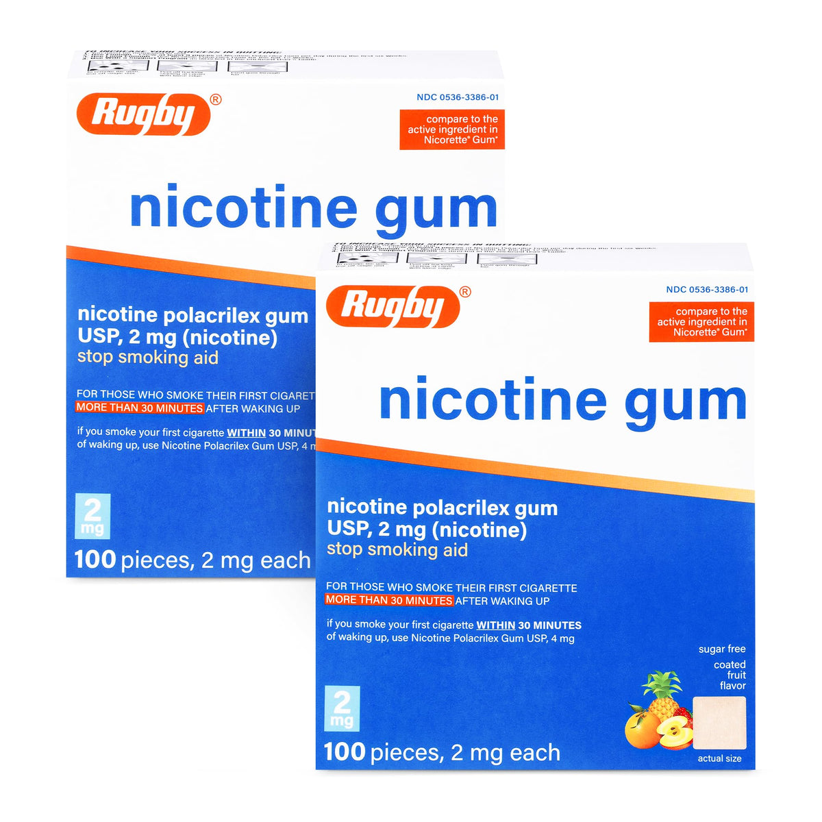 Rugby Laboratories nicotine gum packaging with fruit flavor for cravings support