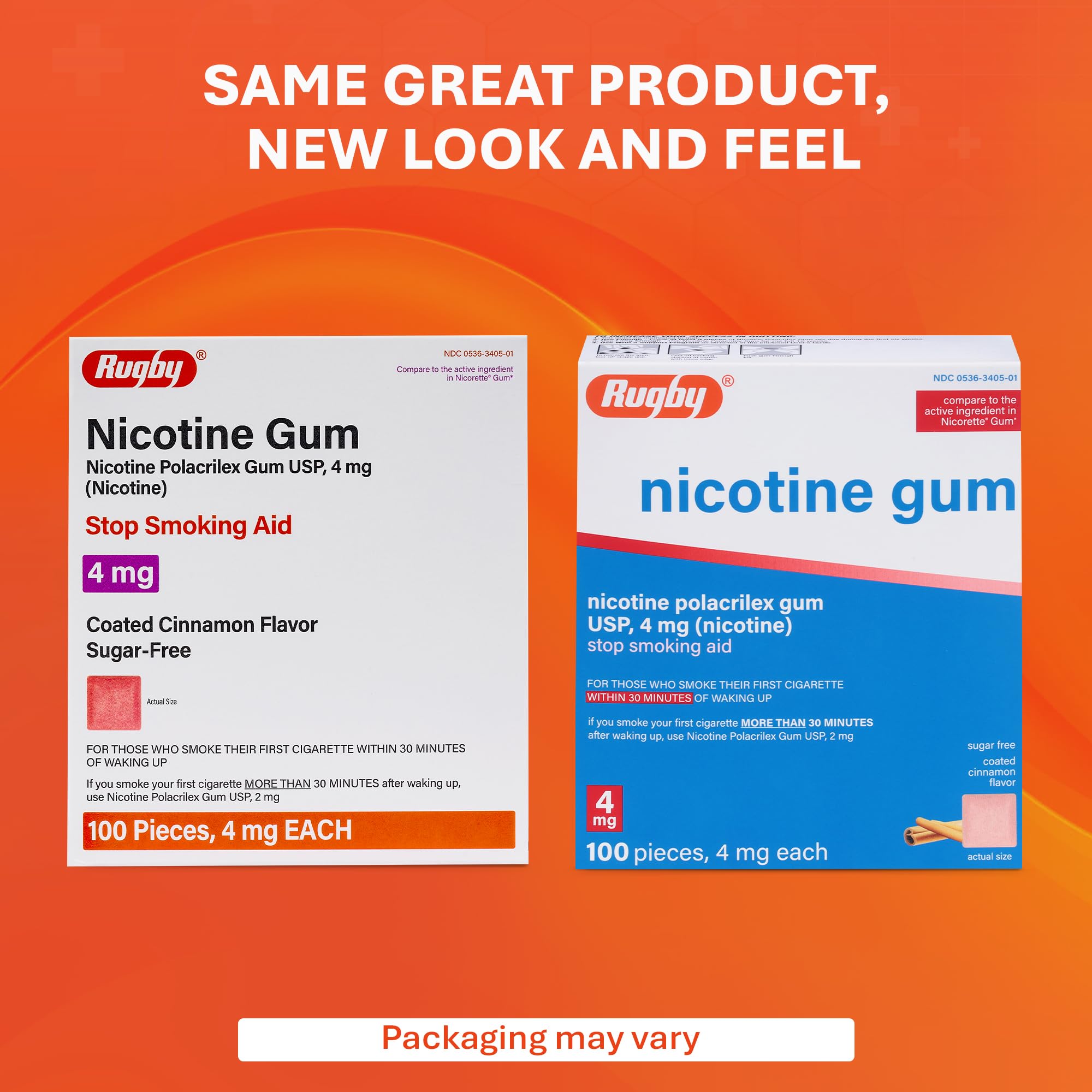 Single gum piece ready for quick craving management from Rugby Polacrilex Cinnamon Gum