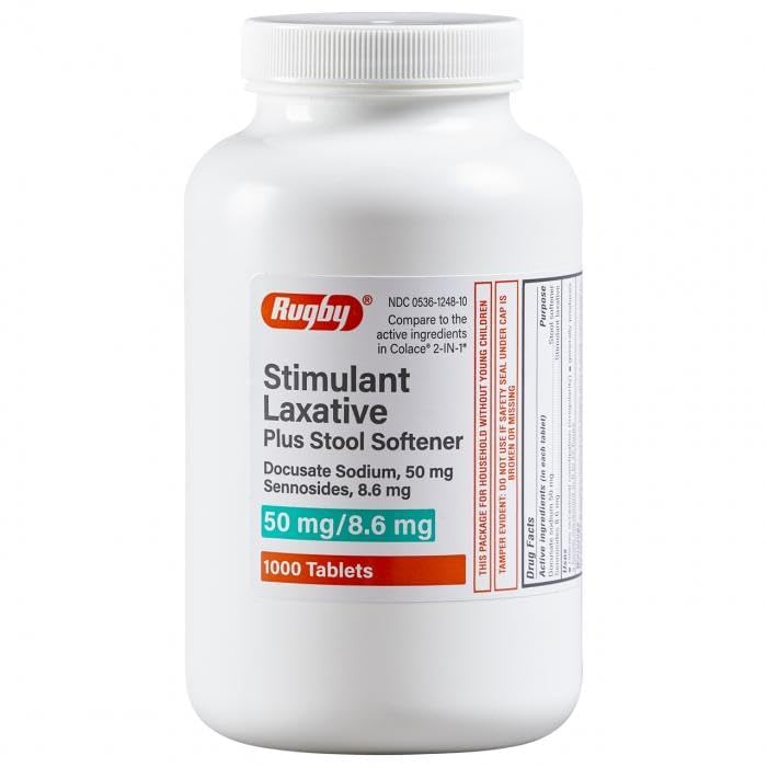 Rugby Laboratories stimulant laxative bottle with tablets for quick relief