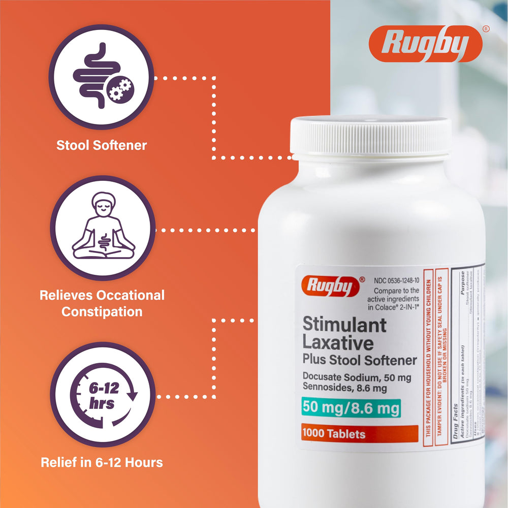 Rugby Laboratories tablets on hand illustrating dosage options for adults and kids