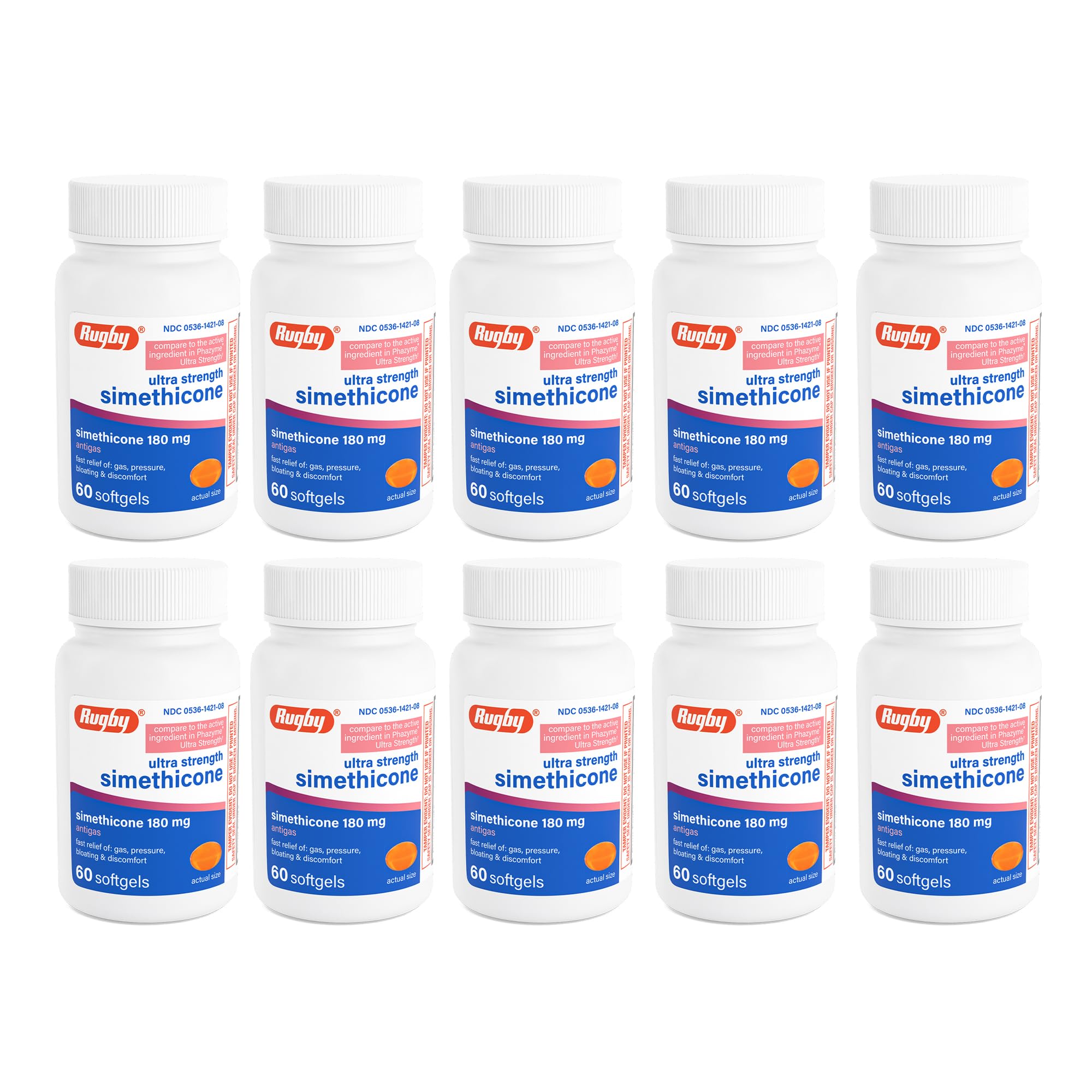 Rugby Laboratories ultra strength simethicone bottle ready for post-meal relief.