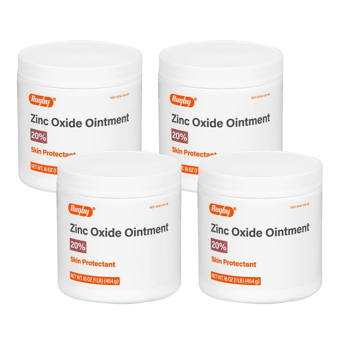 Rugby Laboratories zinc oxide ointment bottle with 20% zinc oxide for skin protection.