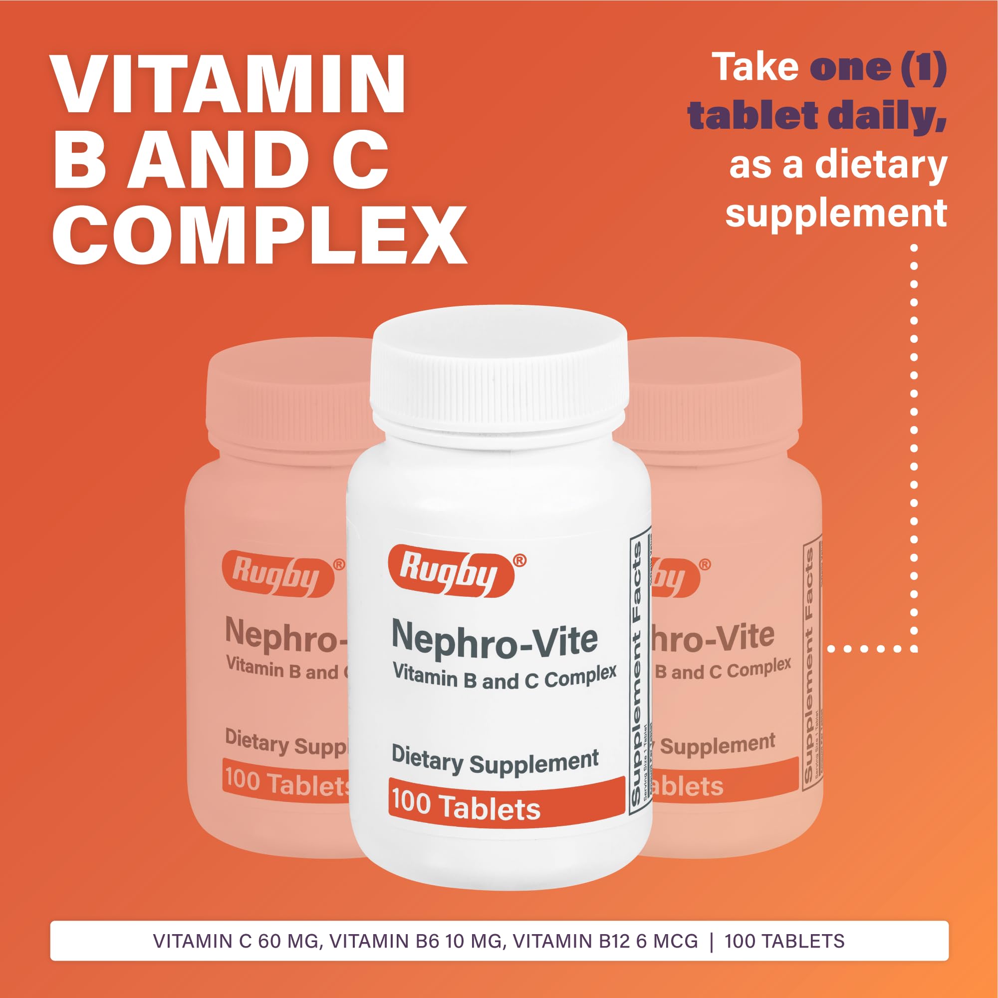 Rugby Nephro-Vite tablets close-up shows compact, easy-to-swallow capsules.