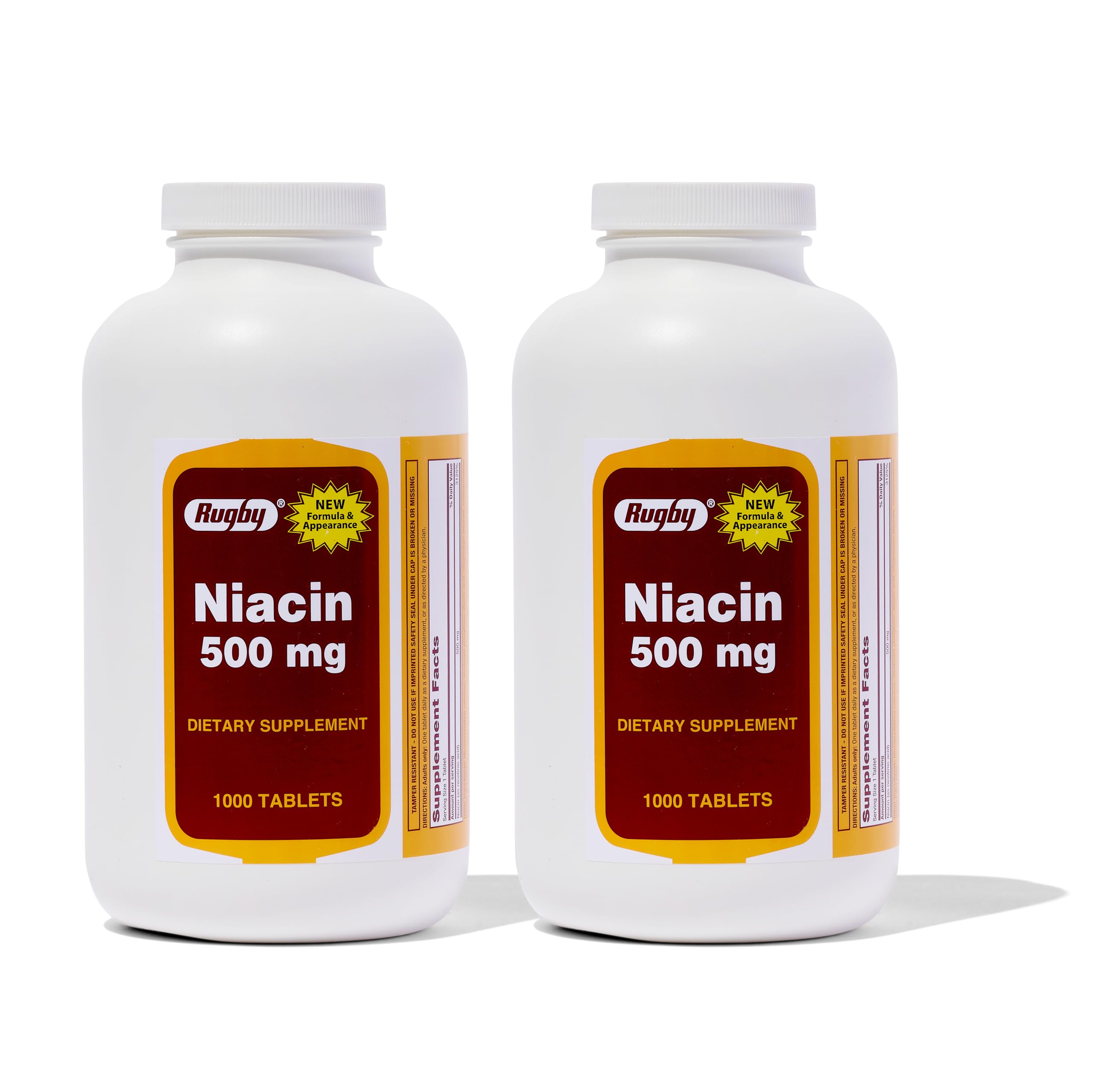 Rugby Niacin 500mg tablets in bottle, ready for daily energy support.