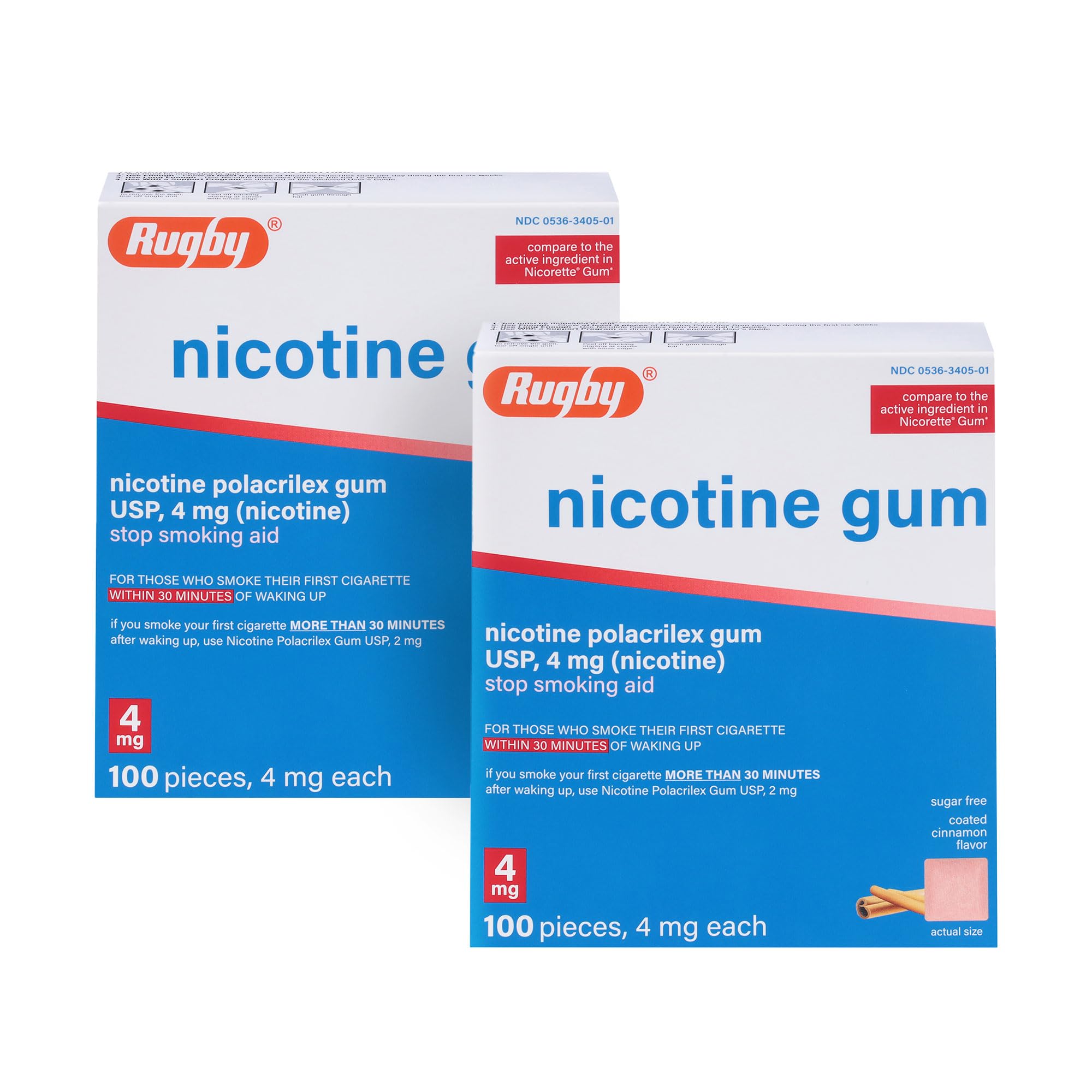 Rugby Nicotine Gum 4mg Cinnamon bottle front for craving support.