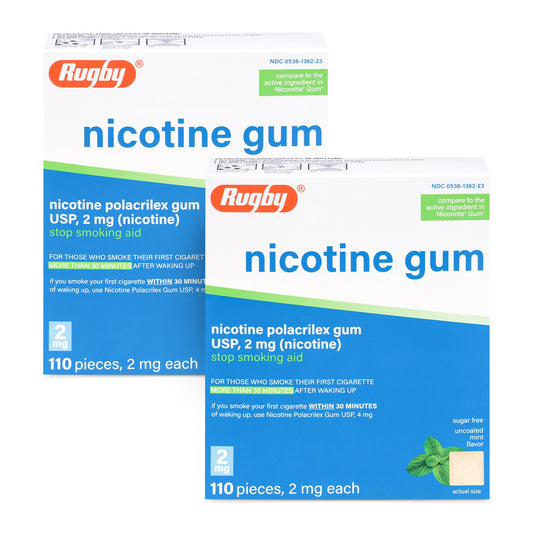Rugby Polacrilex mint gum pack opened for easy craving support.