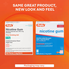Rugby Polacrilex gum cinnamon 4-pack on shelf emphasizes value