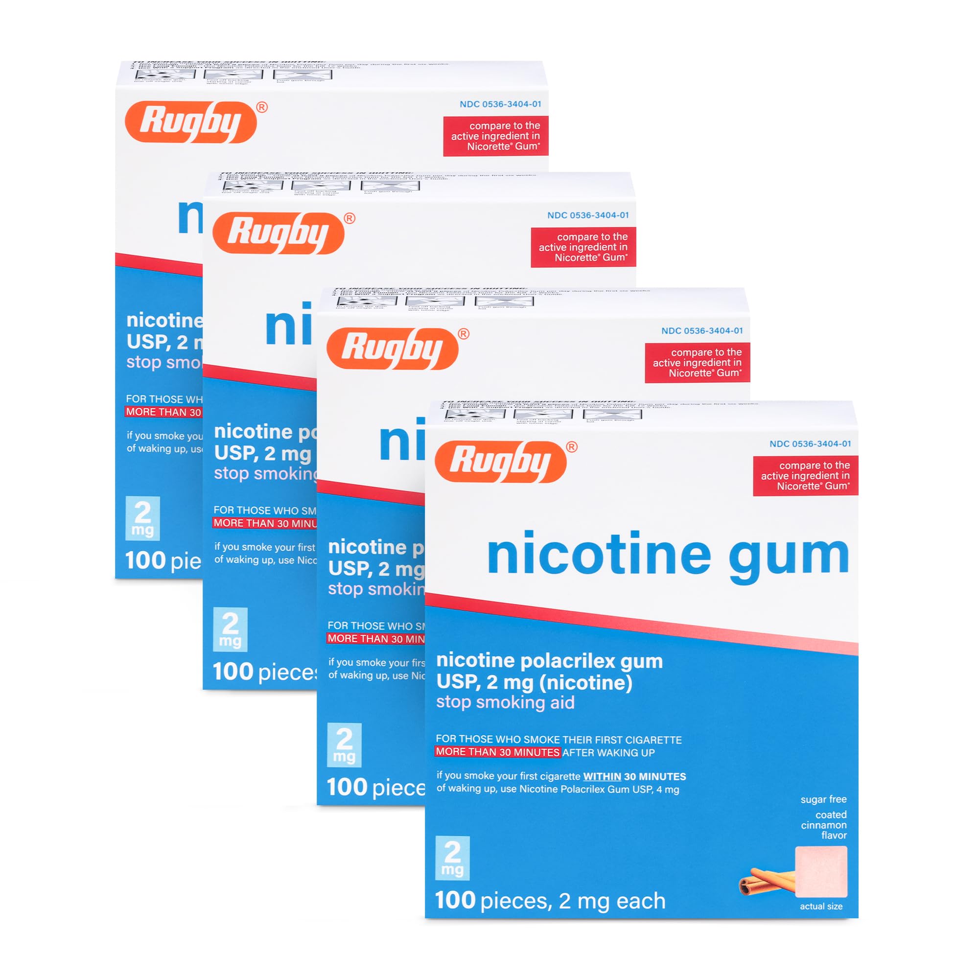 Rugby Laboratories Polacrilex gum cinnamon pack-shot showing convenient craving relief option