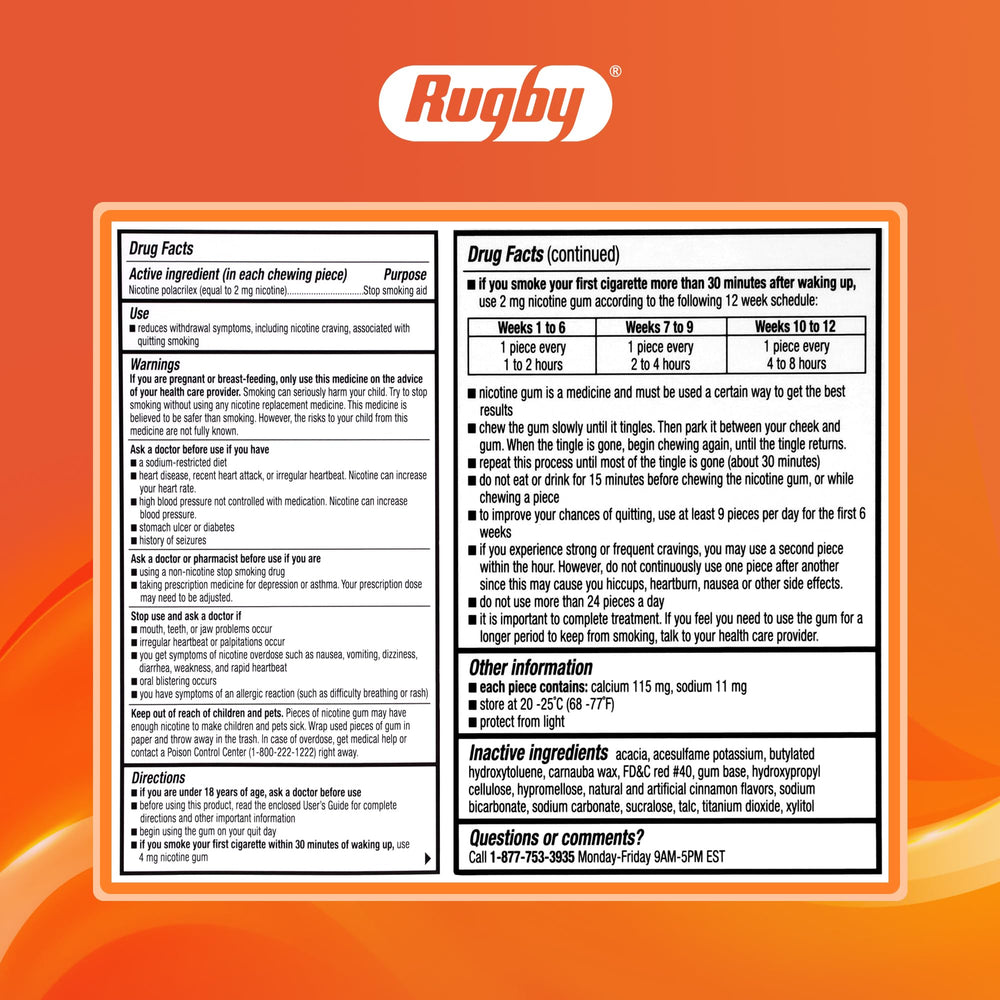 Rugby Polacrilex gum cinnamon pocket-friendly pack for busy days