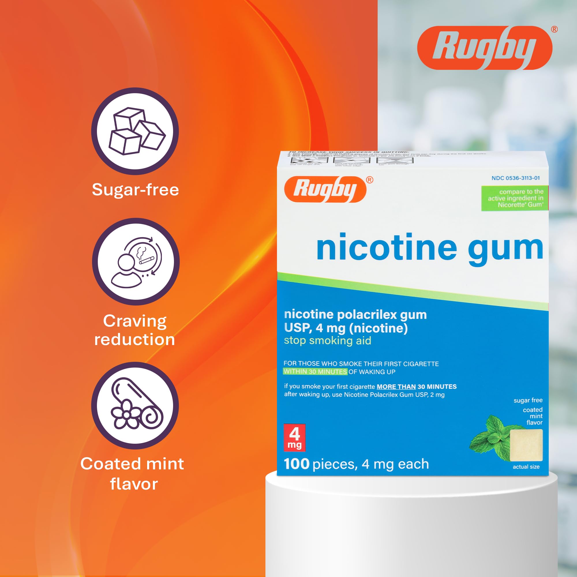 Rugby Polacrilex 4mg gum discreet-use design for daily life.