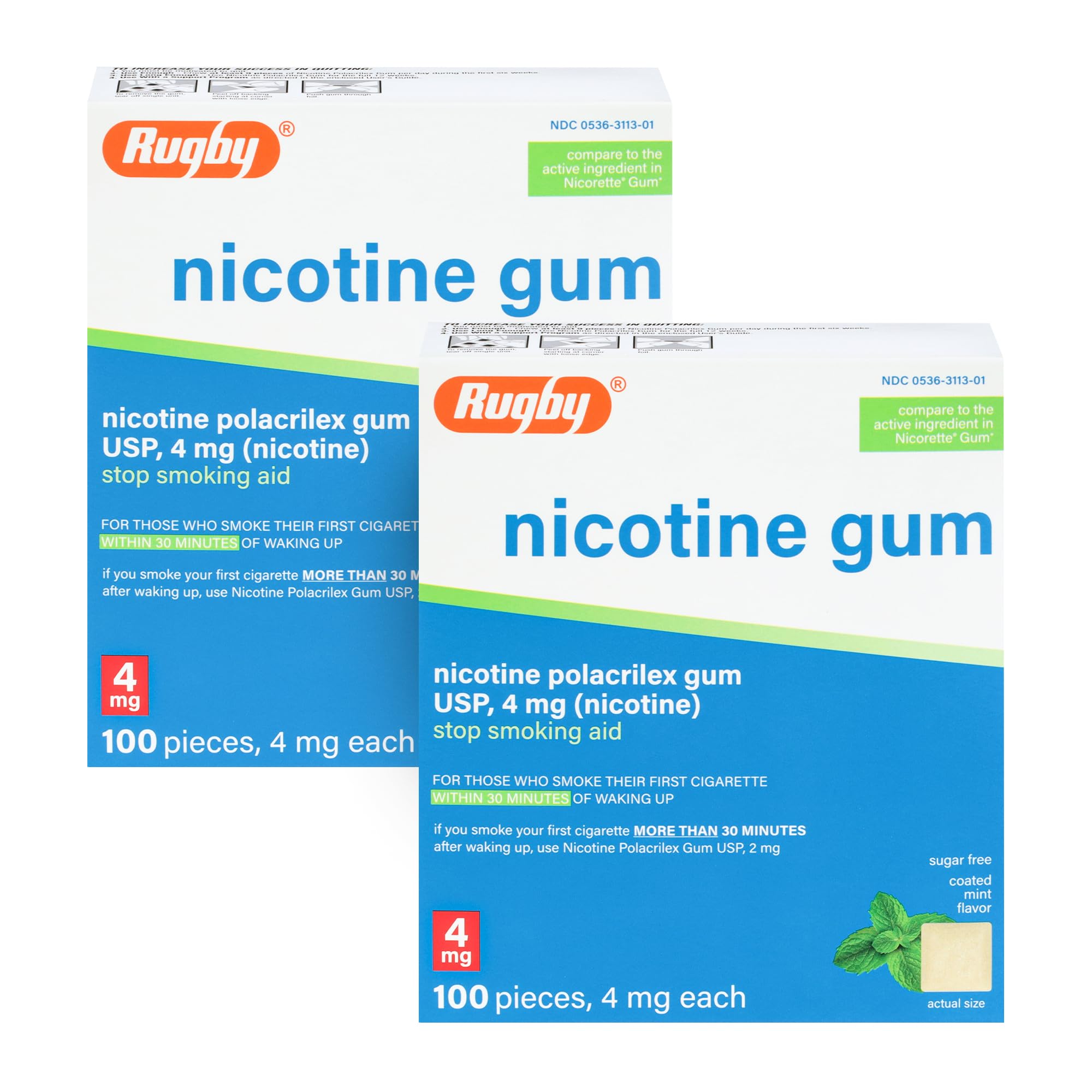 Rugby Polacrilex 4mg mint gum pack for discreet craving relief.