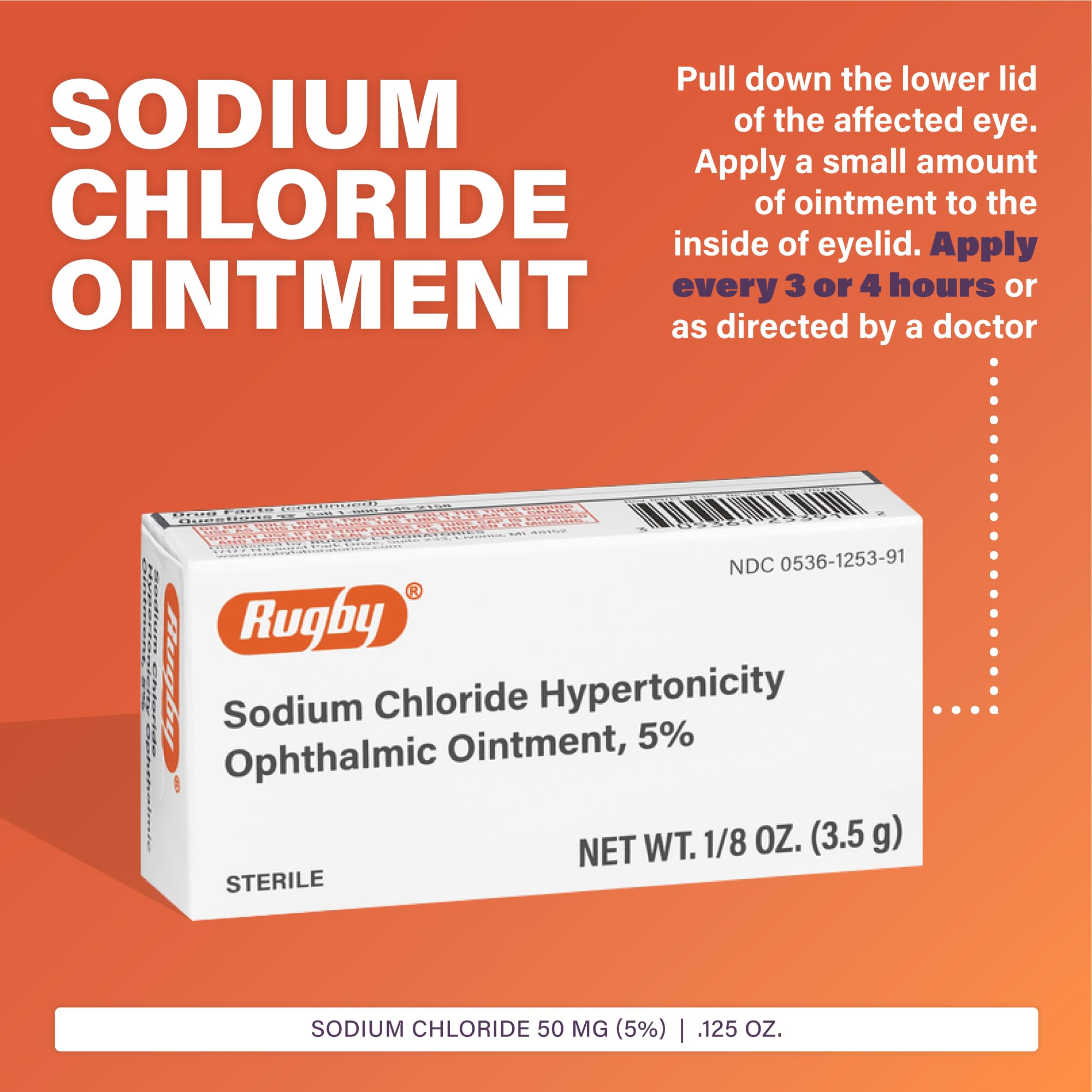 Rugby Sodium Chloride Ophthalmic Ointment being applied inside the lower eyelid.