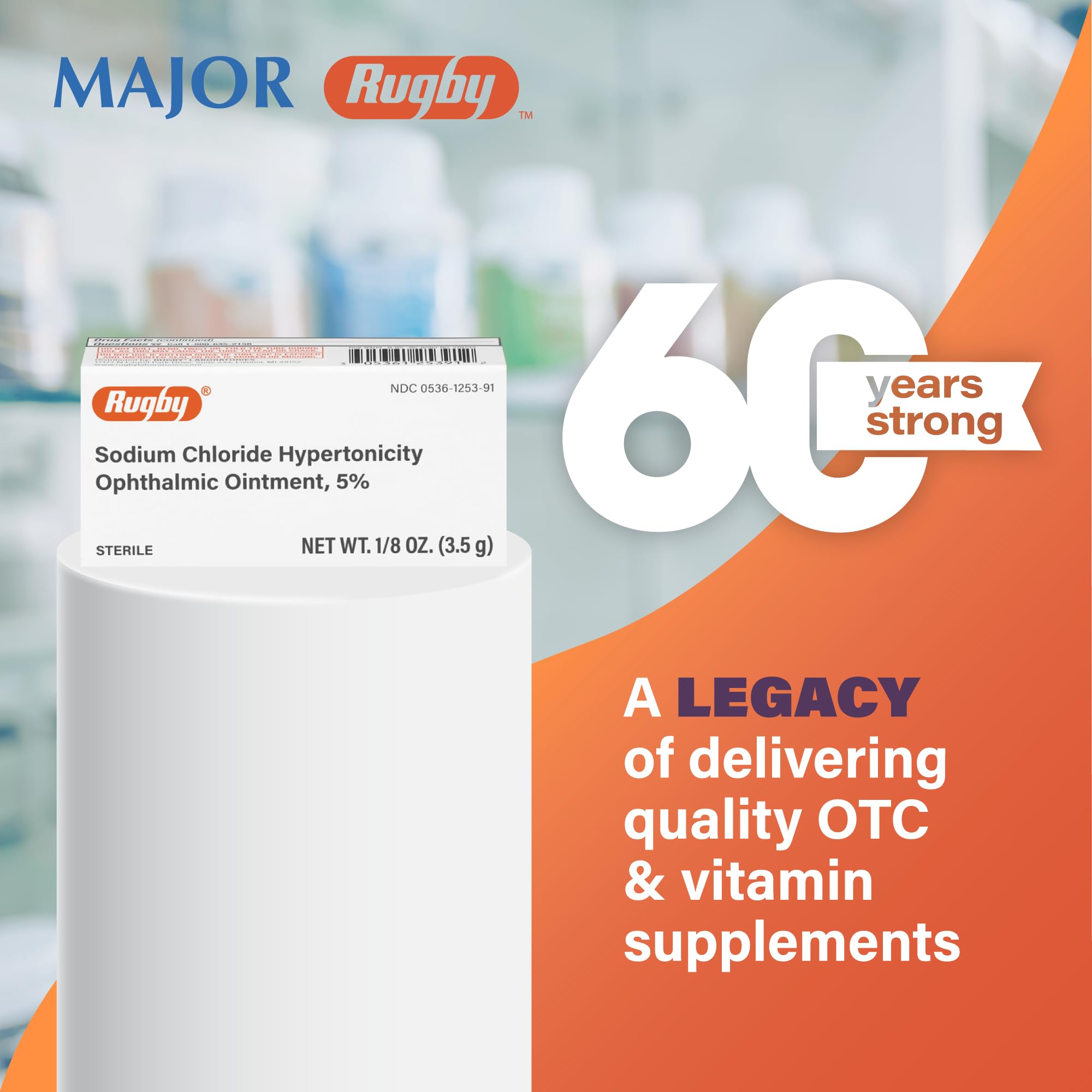 Rugby Laboratories branding on box highlights safe over-the-counter ocular care.
