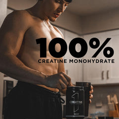 Rule 1 Creatine Powder poured into water emphasizes quick preparation.