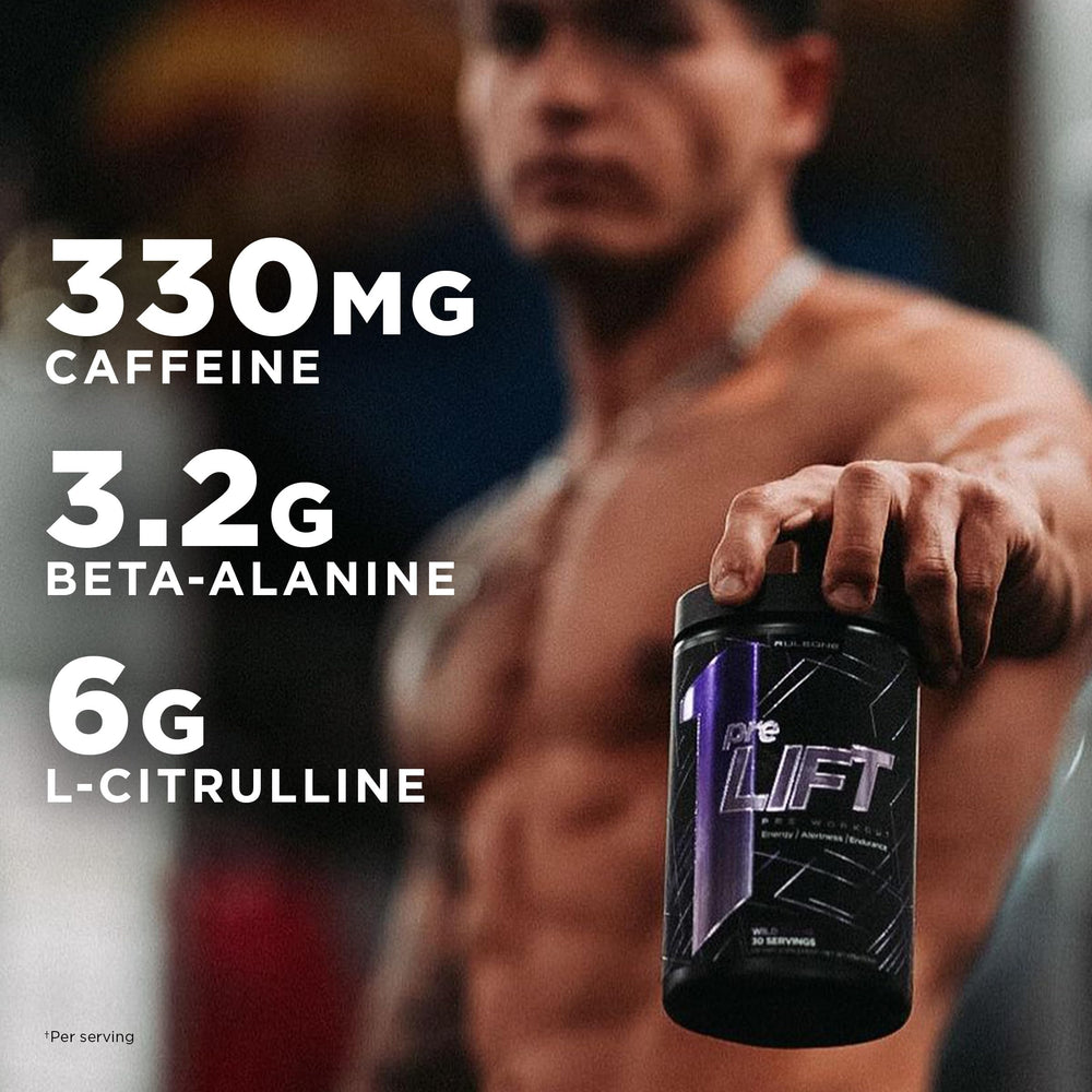 Rule 1 PreLIFT mix in glass shows ready-to-drink pre-workout