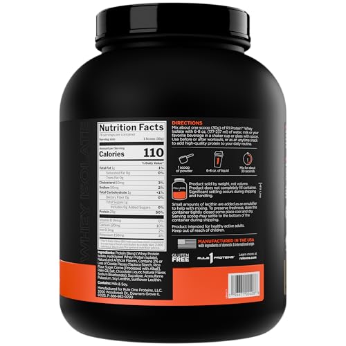 R1 whey isolate scoop beside powder for precise serving