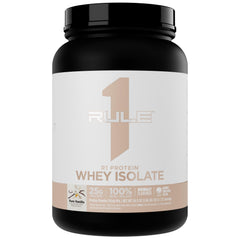 Rule 1 Proteins R1 Whey Isolate bottle front with pure vanilla aroma
