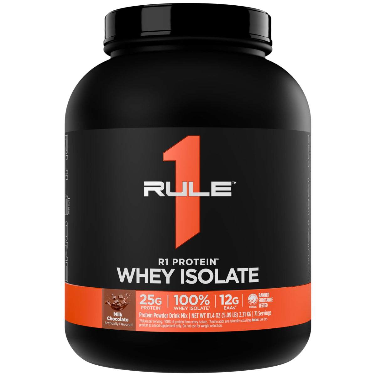 Rule 1 Proteins R1 Whey Isolate bottle in Milk Chocolate for post-workout fueling