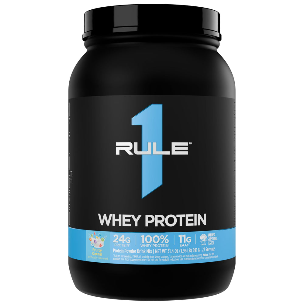 Rule 1 Proteins Whey Bottle ready for convenient post-workout fueling.