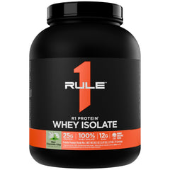Rule 1 Proteins whey isolate mint chocolate chip pouch supports quick post-workout protein.