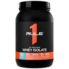 Rule 1 R1 Protein Whey Isolate Birthday Cake package front highlights premium protein for post-workout recovery