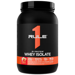 Rule-1 R1 Protein Whey Isolate bottle shows purity and fast-absorbing protein