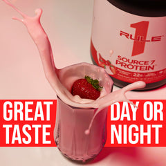 Rule 1 Source 7 Protein labelled-bottle showcases GMP-made quality and clean manufacturing