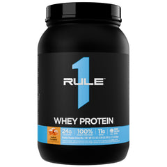 Rule 1 Whey Protein bottle showing 24g protein and complete amino acids for recovery