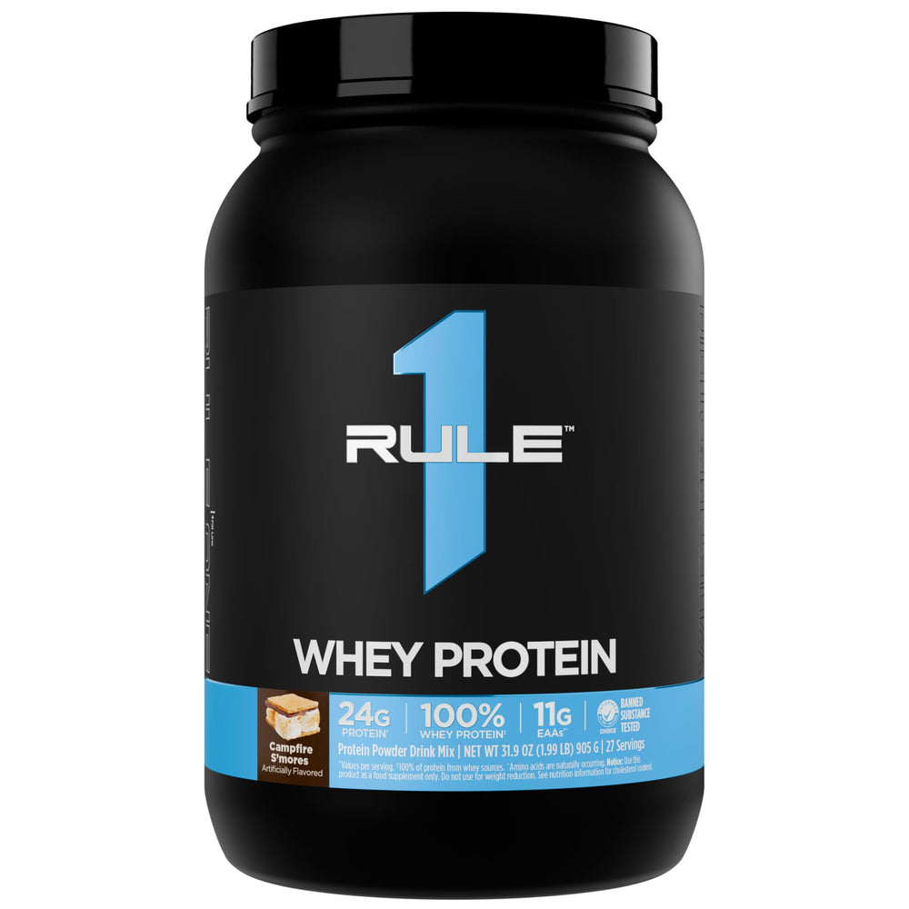 Rule 1 Whey Protein packaging with brand logo for daily fueling.