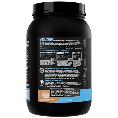 Rule 1 Whey Protein powder dispensed into a shaker for quick post-workout mix
