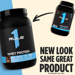 Rule 1 Whey Protein shake glass with strawberries creme creamy texture