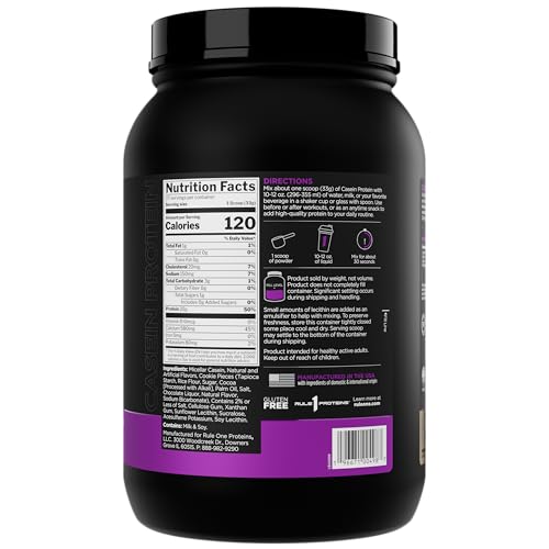 Rule 1 Casein scoop in shaker demonstrates easy, slow-release mixing.