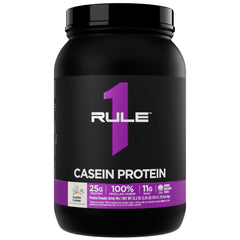Rule 1 Casein Vanilla Creme bottle pour shows overnight recovery potential