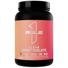 Rule 1 Clear Whey Isolate bottle in strawberry lemonade, ready to drink