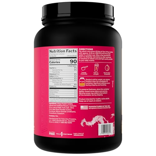 Rule 1 Clear Whey Isolate glass with strawberry lemonade, crisp flavor