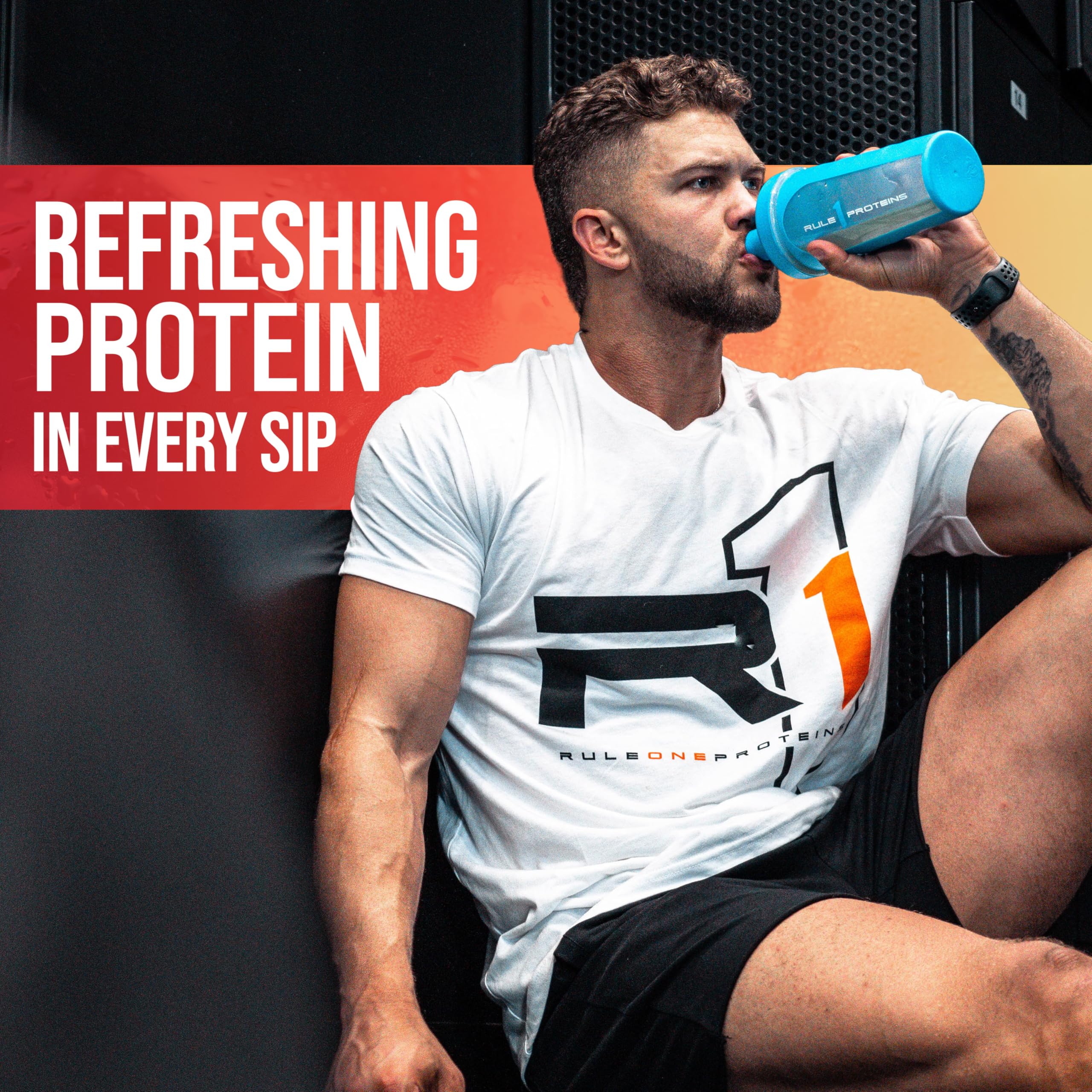 Rule 1 Clear Whey Isolate being stirred into water for hydration