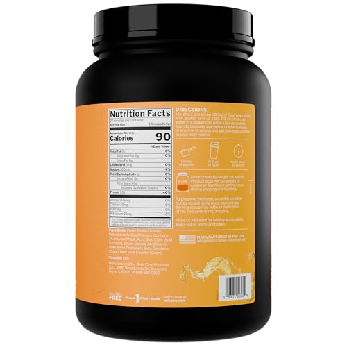 Rule 1 Clear Whey Isolate Peach Mango glass with crystal‑clear, fruity flavor.
