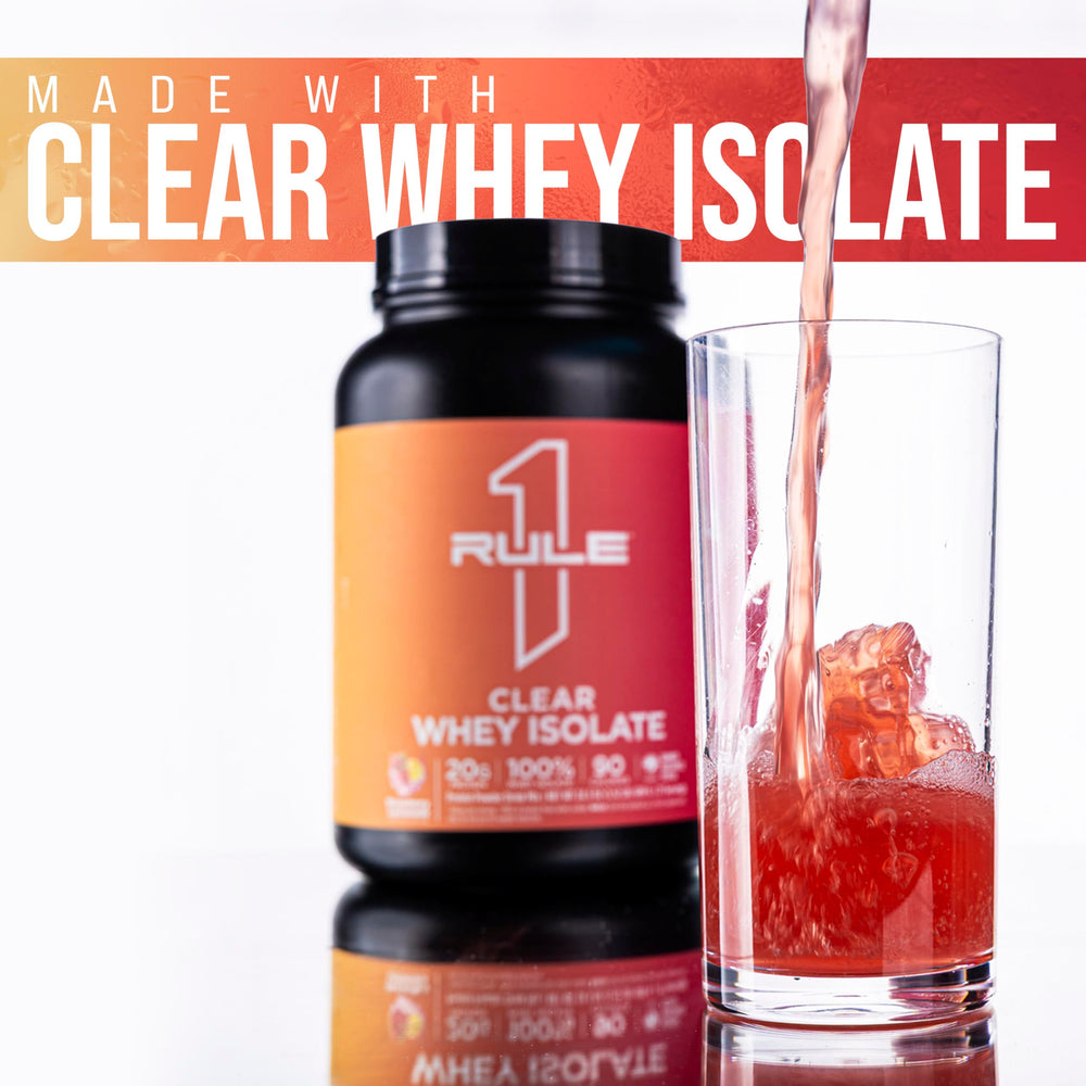 Rule 1 Clear Whey Isolate USA facility badge indicating GMP-certified production