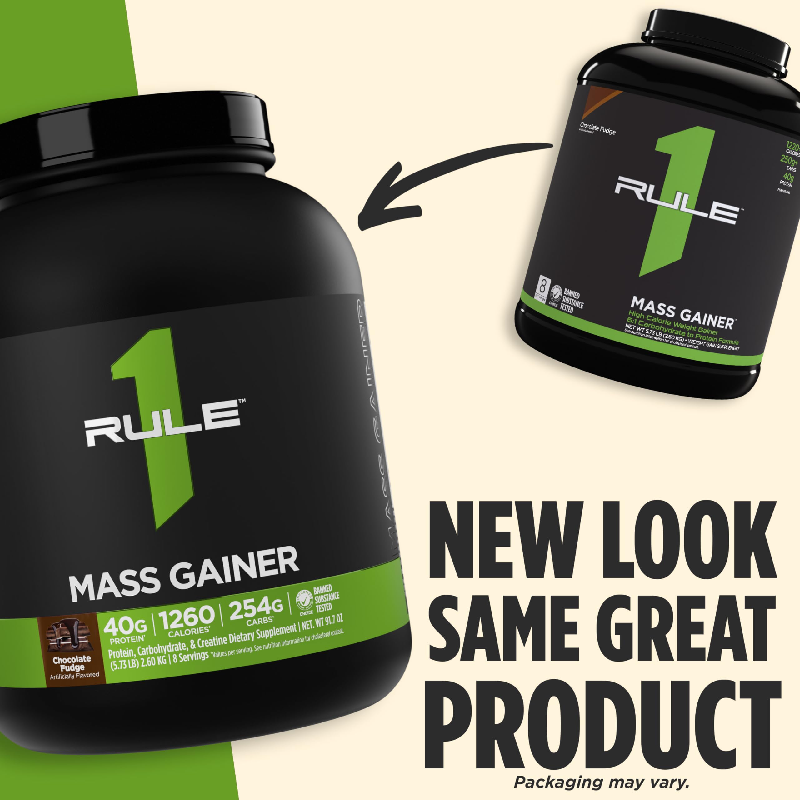 Rule1 Mass Gainer serving scoop with measurement for calories