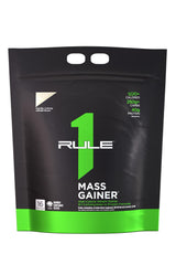 Rule1 Mass Gainer vanilla creme bottle showing creamy high-calorie formula for athletes