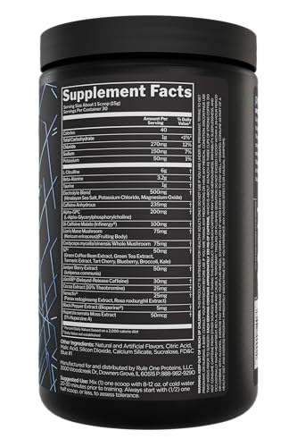 Rule 1 preLIFT label highlights Sennactiv and beta-alanine for endurance.