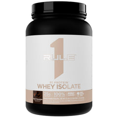 Rule 1 R1 Whey Isolate bottle in dark chocolate flavor for post workout protein