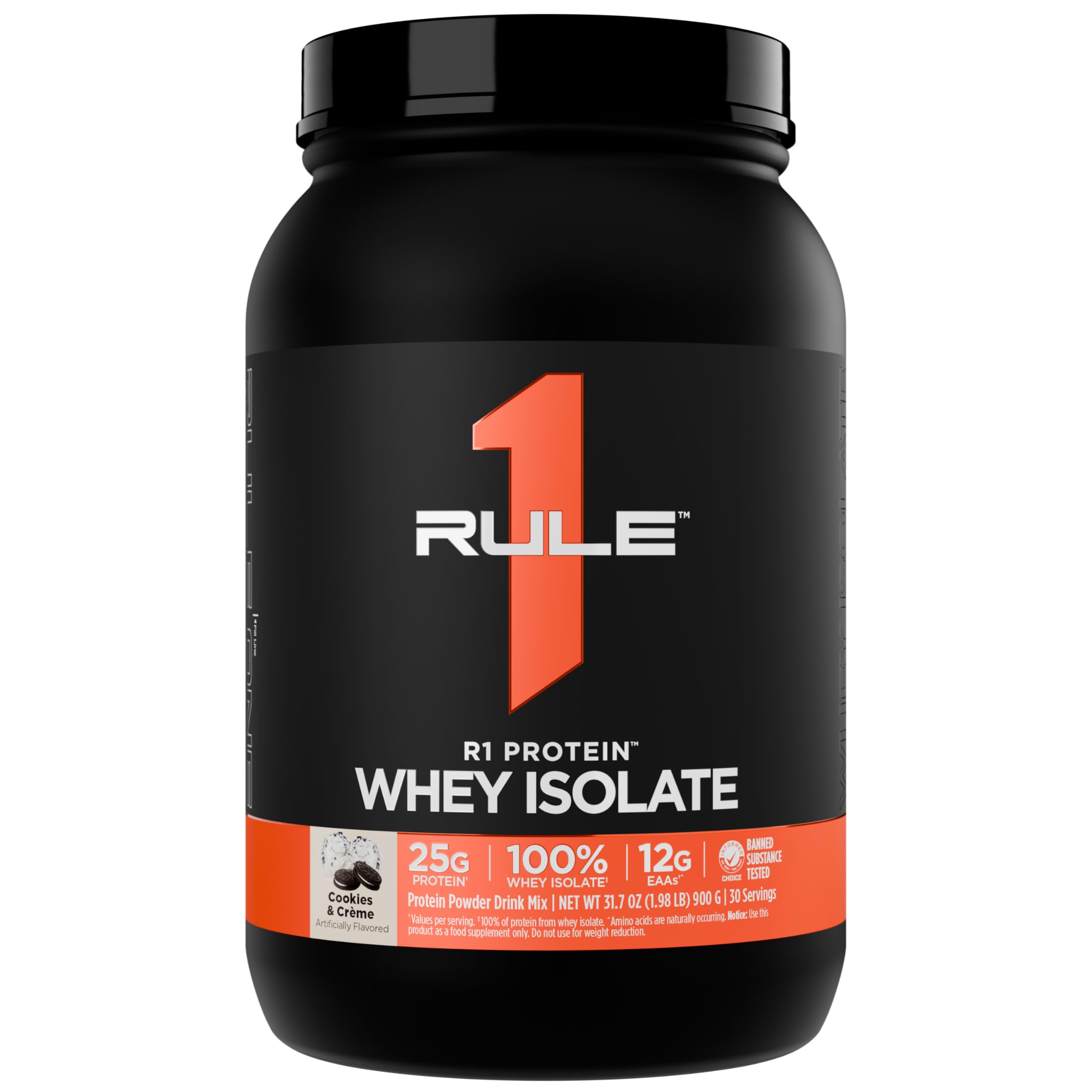 Rule 1 R1 Protein Whey Isolate bottle on shelf for quick post-workout protein