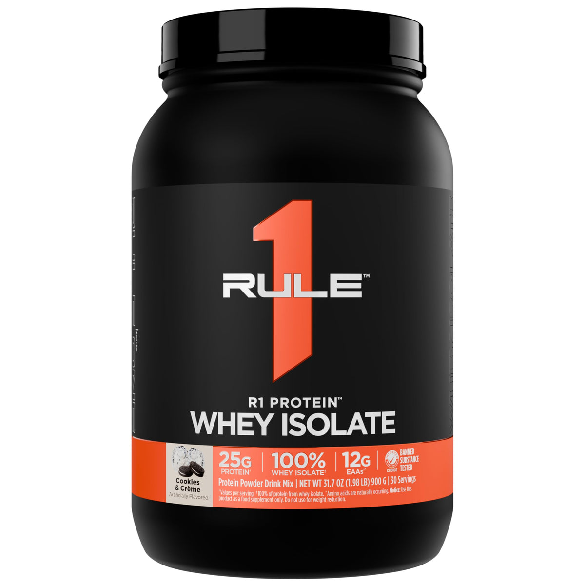 Rule 1 R1 Protein Whey Isolate bottle on shelf for quick post-workout protein