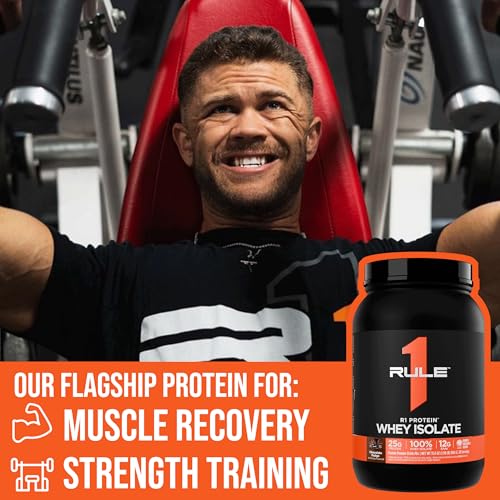 Rule 1 R1 Whey Isolate serving cup—convenient protein boost after workouts.