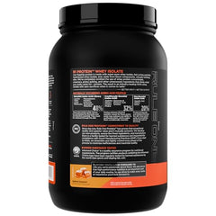 Close-up of Rule 1 whey isolate nutrition label