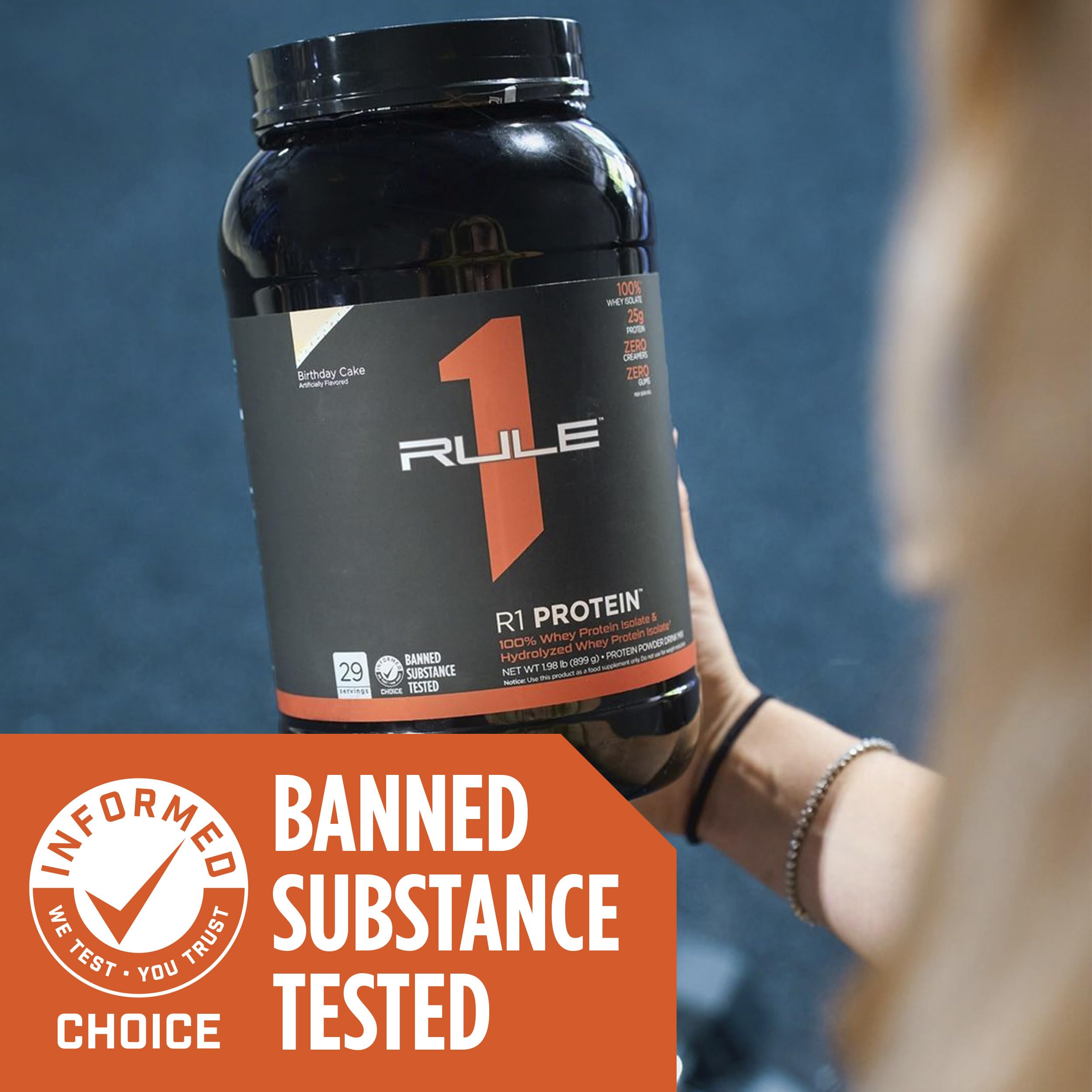 Rule 1 whey isolate packaging highlights fast absorption