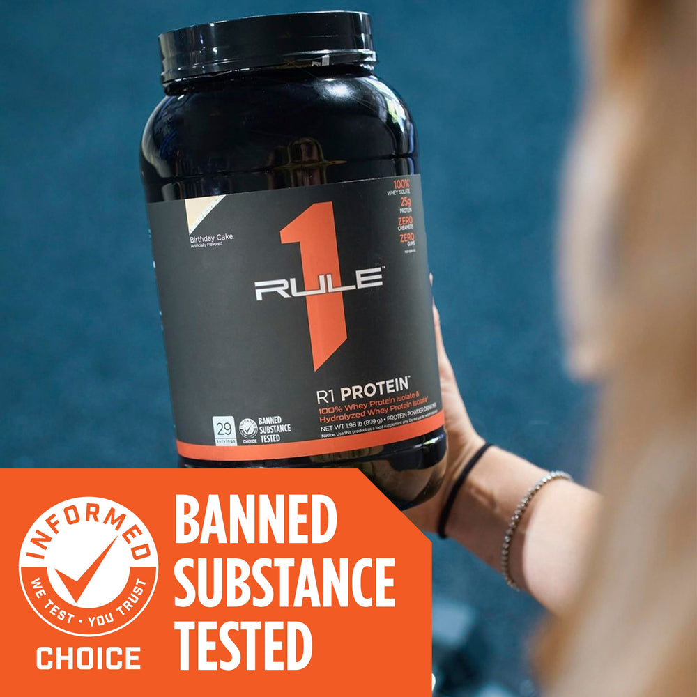 Rule 1 whey isolate packaging highlights fast absorption