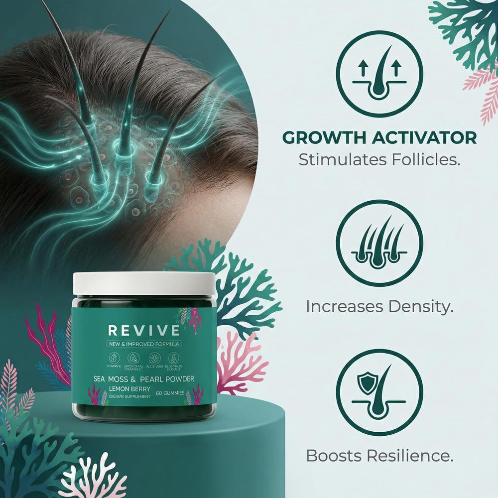 Rulinal Balmbare Revive Gummies with sea moss imagery for skin and nails