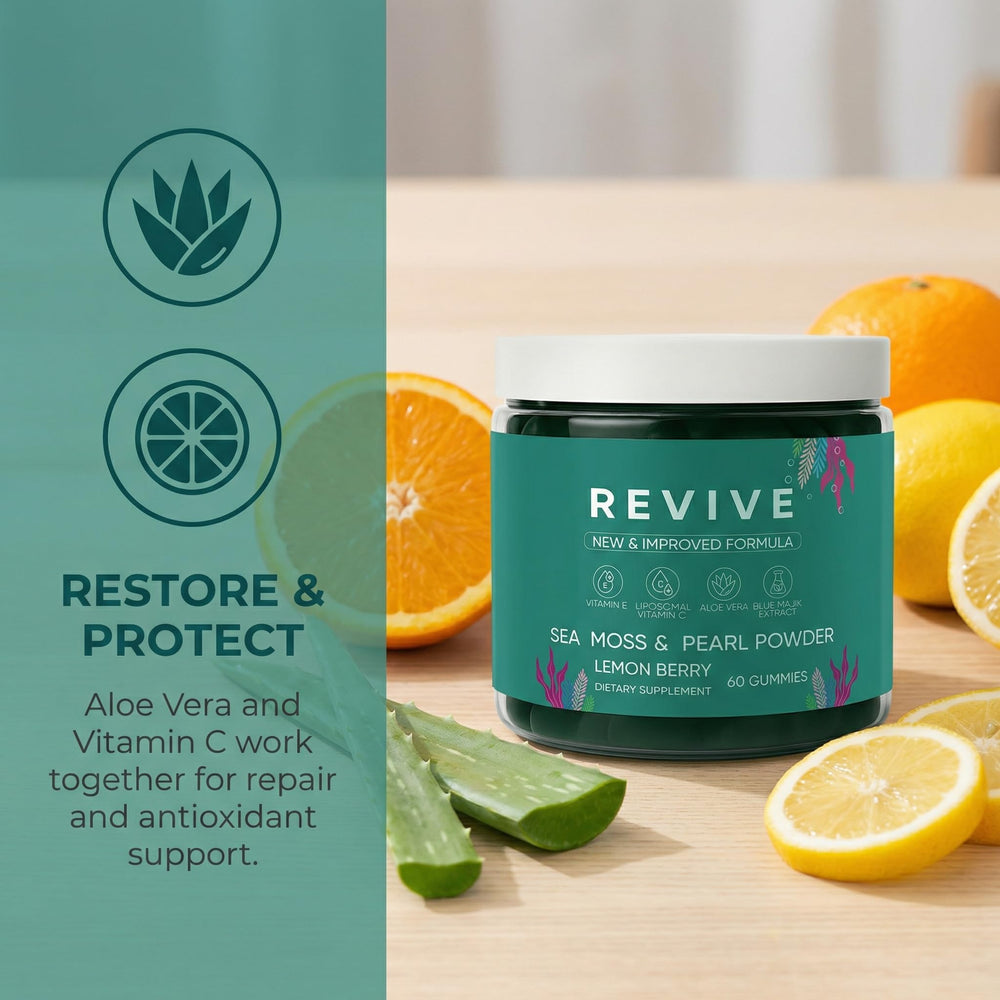 Rulinal Balmbare Revive Gummies with vitamins C and E highlighting antioxidant support